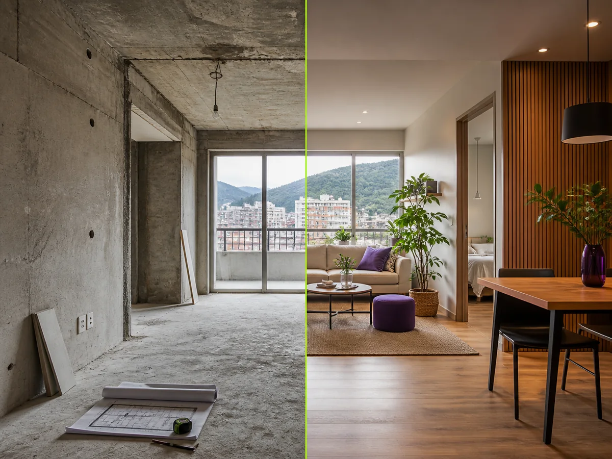 Comparación entre vivienda en obra gris y vivienda terminada